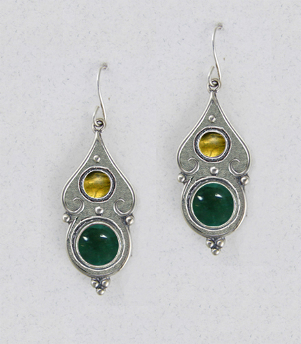 Sterling Silver Fluorite And Citrine Gemstone Drop Dangle Earrings